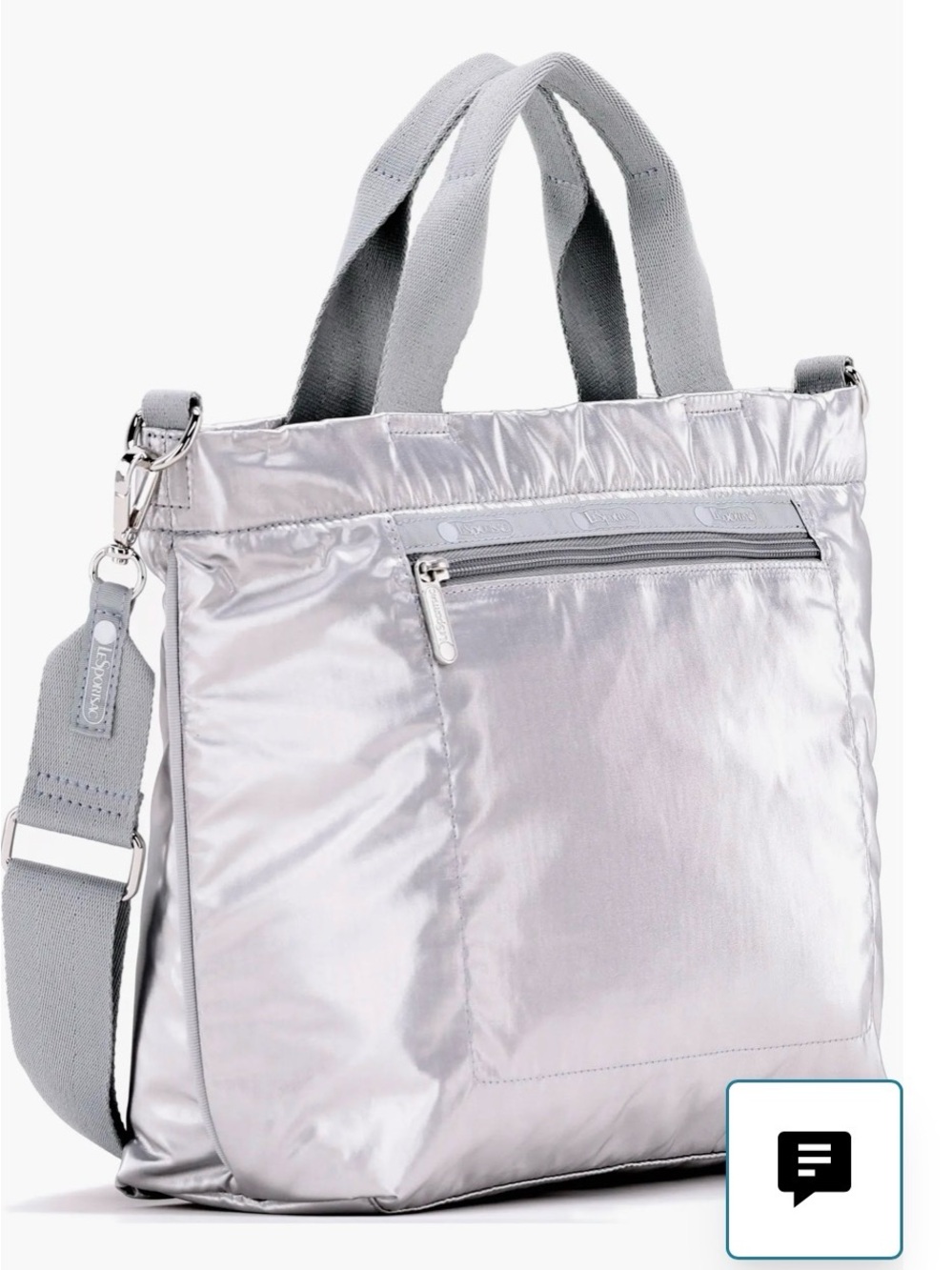 Lesportsac Metallic Silver Nylon Tote with Crossbody Strap